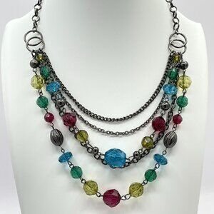 Gunmetal necklace with colorful plastic beads and gunmetal accents